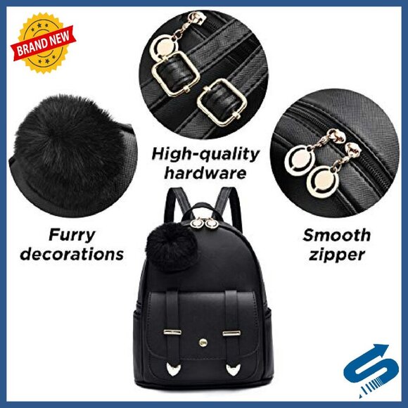 PU Leather Mini Backpack Purse with Pompom, Shoulder Bag for Women main image 4